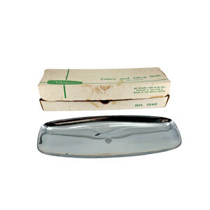 MCM Milbern Celery and Olive Dish Chromium Wood Base Original Box 13" x 5"